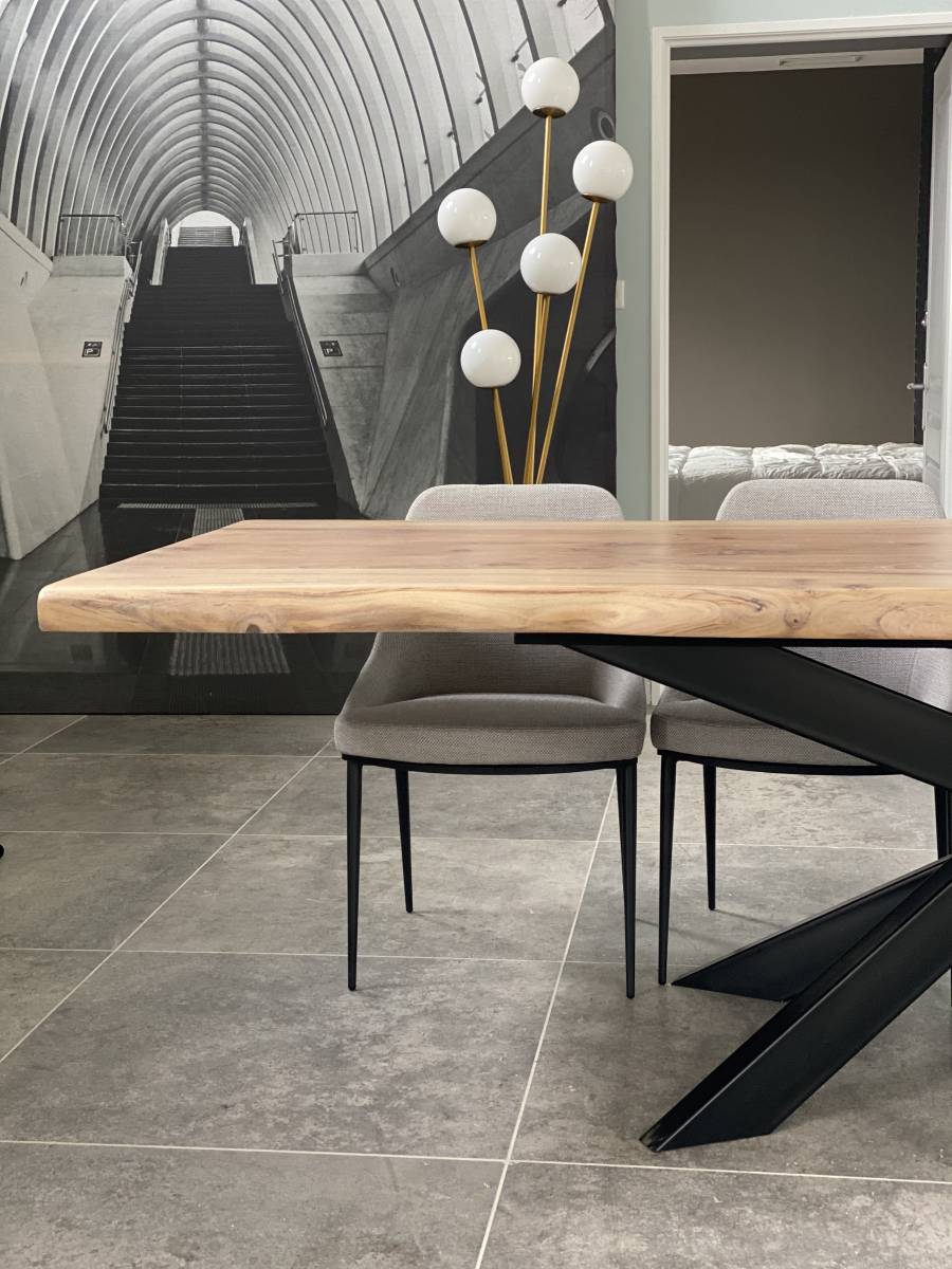 Table en bois massif et pied en métal pour 12 personnes